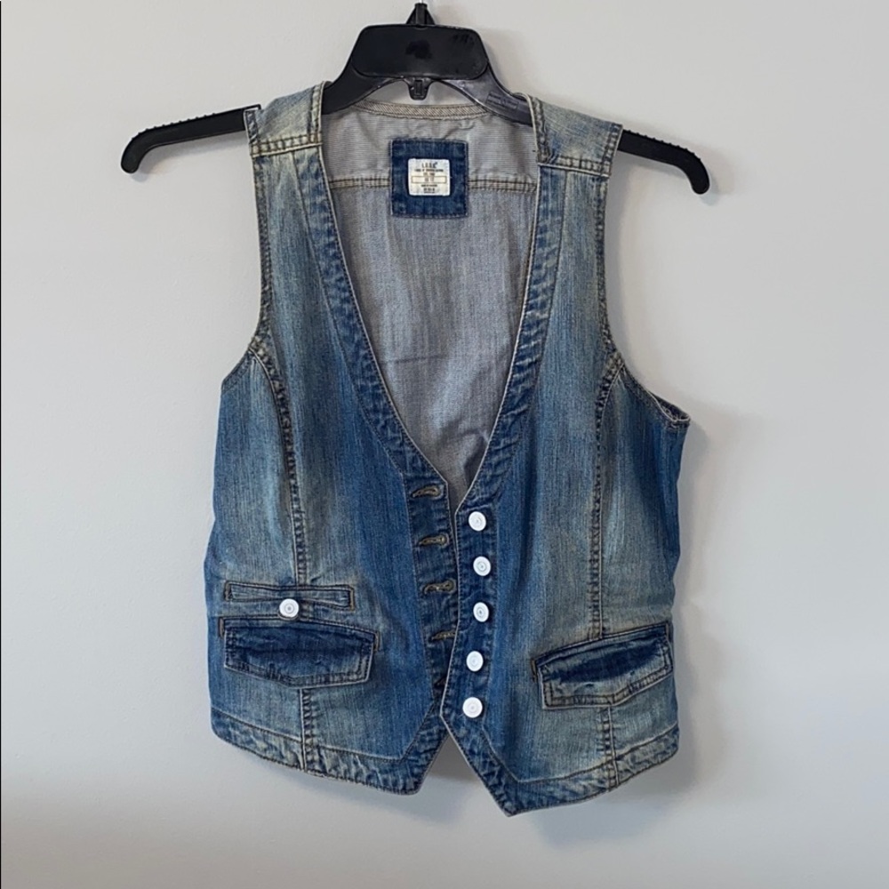 Light wash denim vest